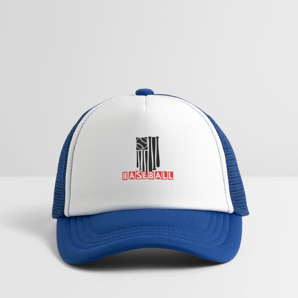 Kid's Baseball Flag Trucker Cap - white/royal blue