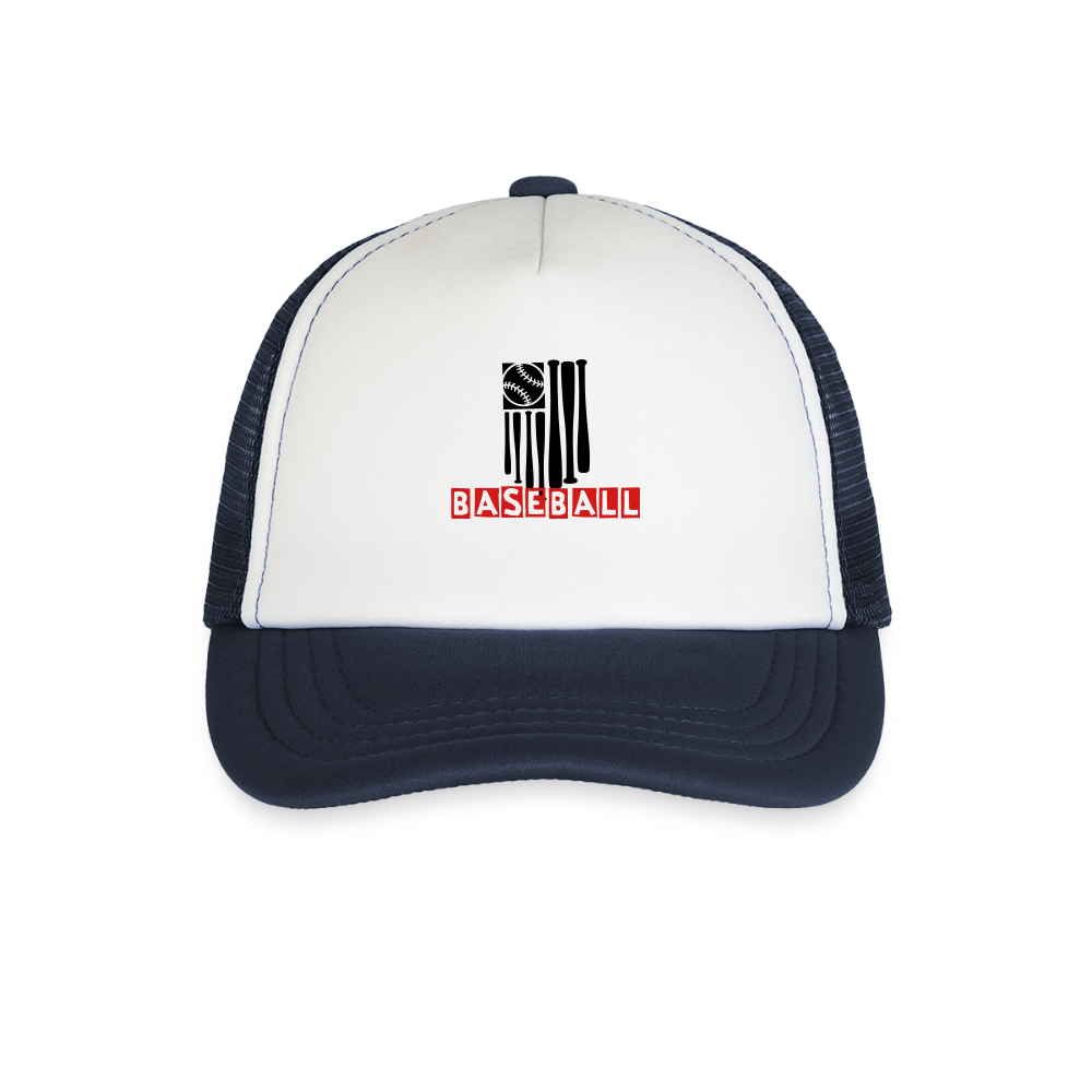 Kid's Baseball Flag Trucker Cap - white/navy
