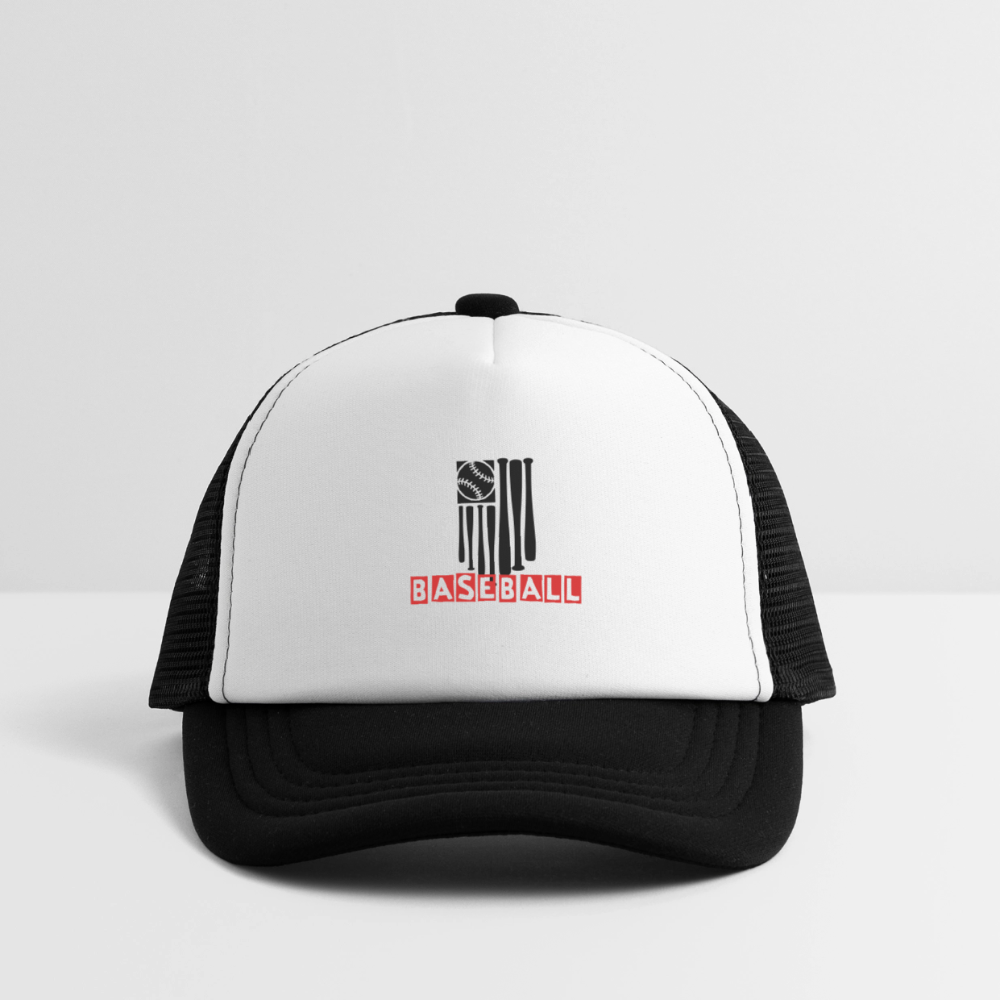 Kid's Baseball Flag Trucker Cap - white/black
