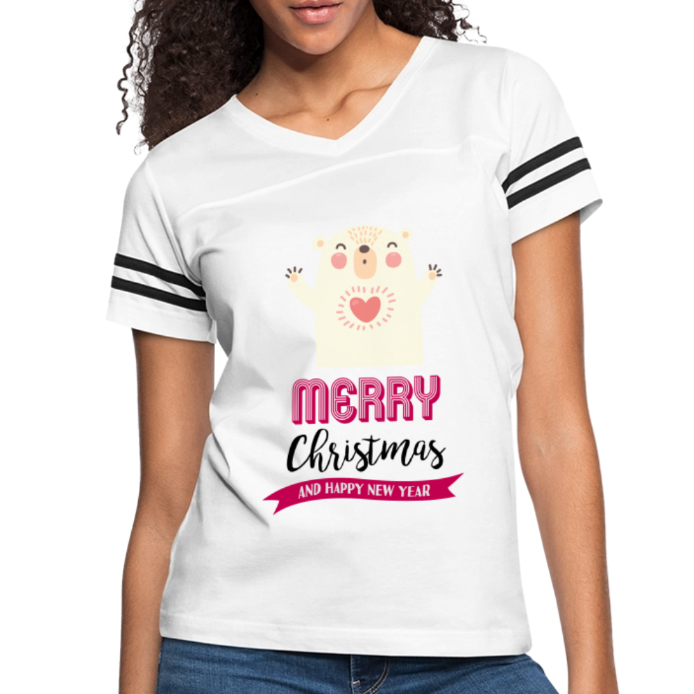 Women’s Vintage Christmas Design T-shirt - white/black