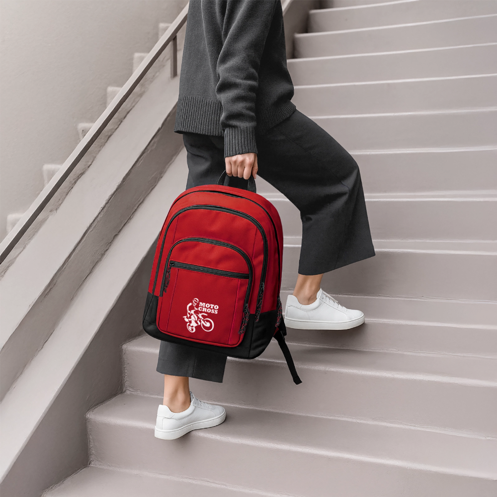 Motocross Bike Rider Basic Backpack - red