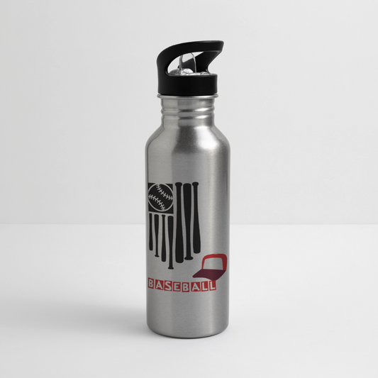 Child's Baseball Stainless Steel Water Bottle - silver