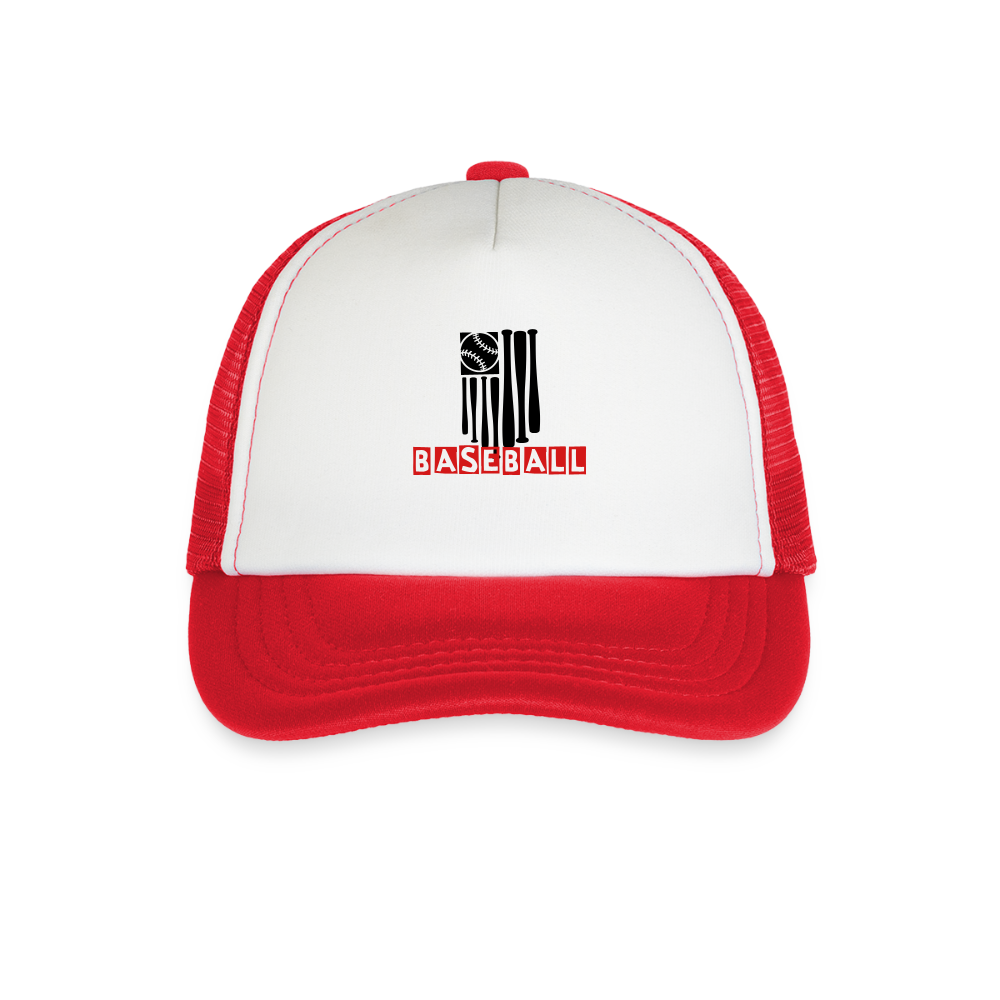 Kid's Baseball Flag Trucker Cap - white/red