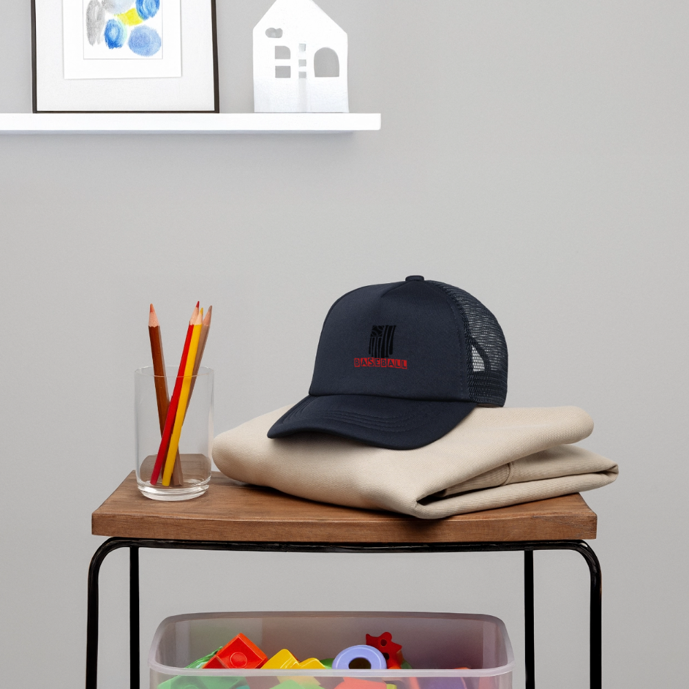 Kid's Baseball Flag Trucker Cap - navy