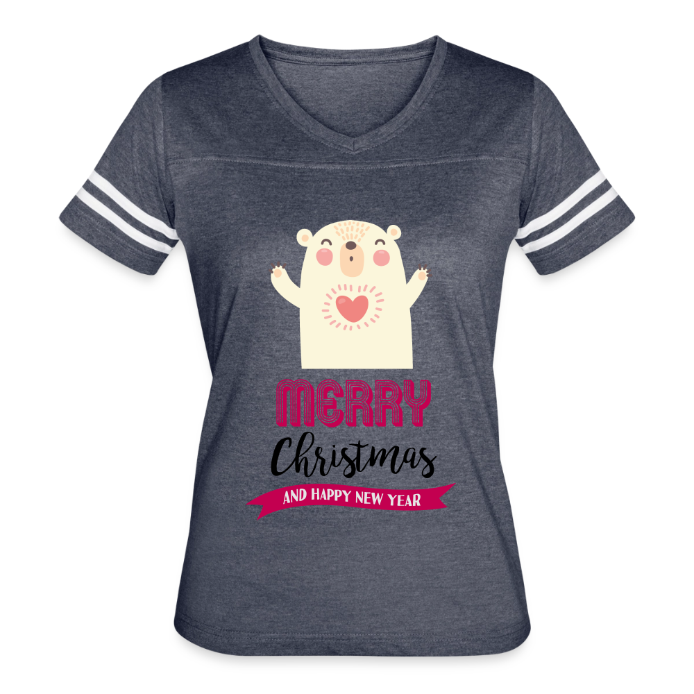 Women’s Vintage Christmas Design T-shirt - vintage navy/white
