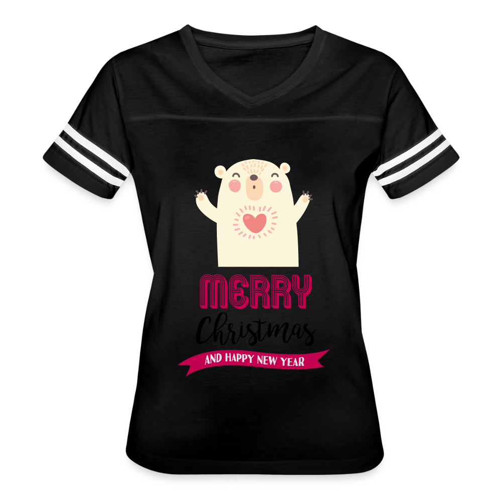 Women’s Vintage Christmas Design T-shirt - black/white