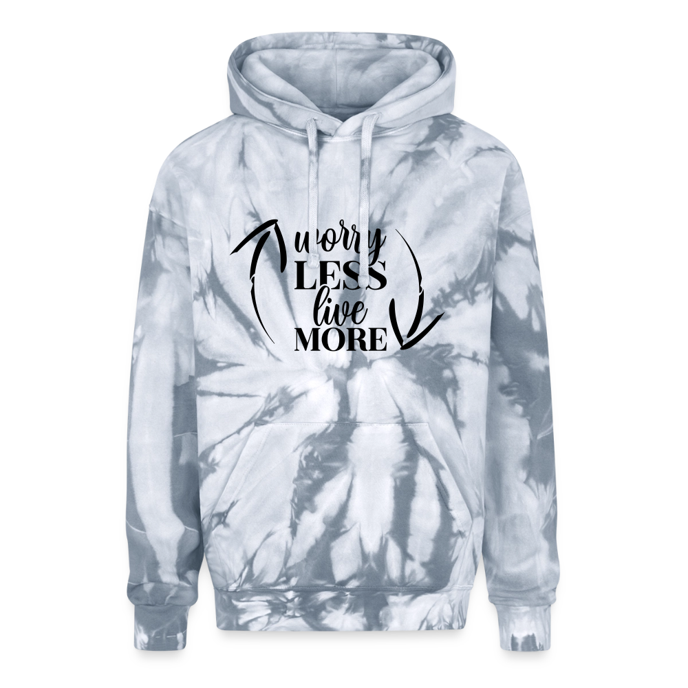 Worry Less Live More Adult Tie Dye Hoodie - spider silver