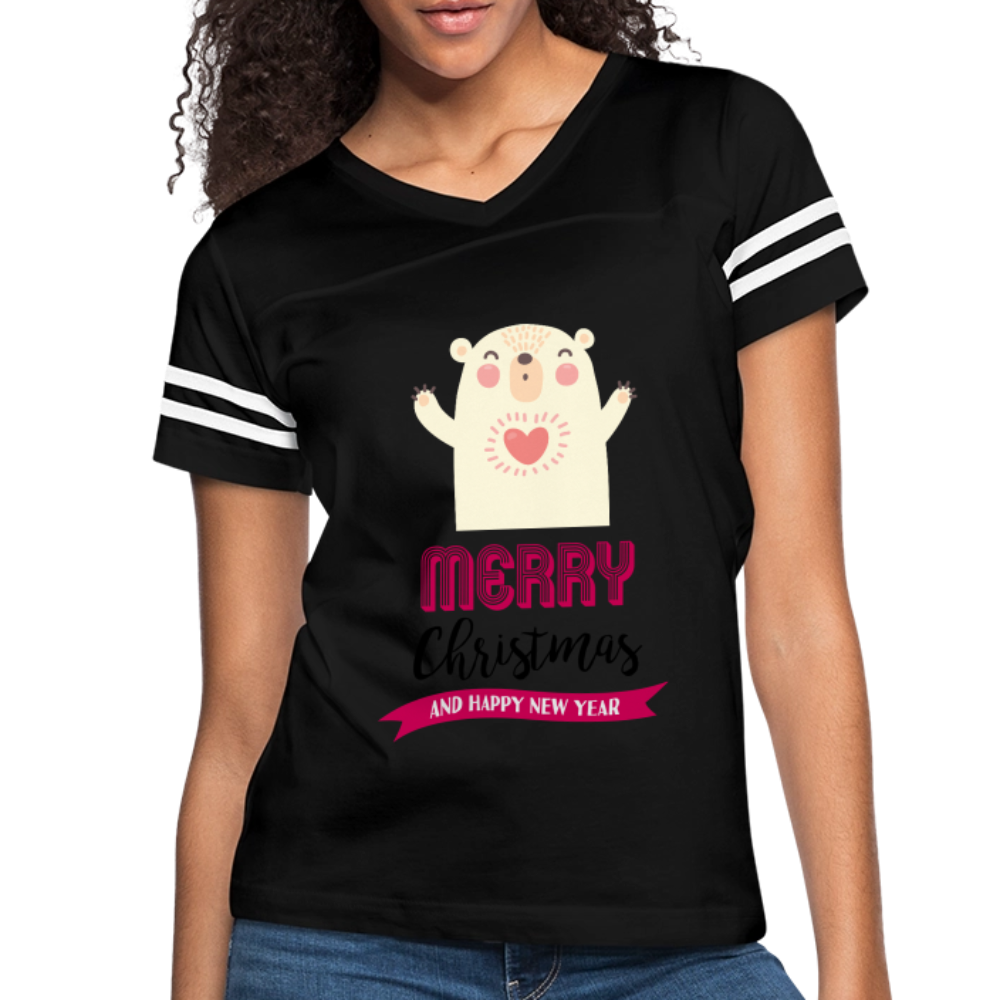 Women’s Vintage Christmas Design T-shirt - black/white