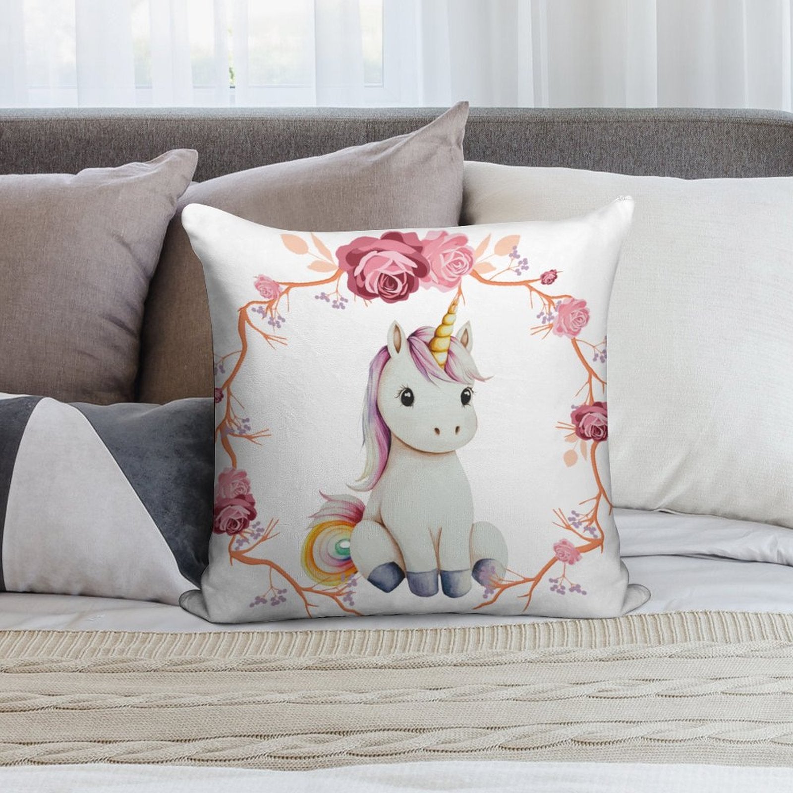 Baby Unicorn with Pink Roses 2-Piece Ultra-Soft Pillowcase Set - 18