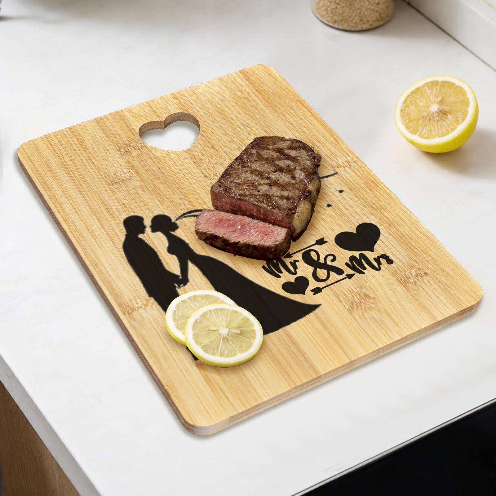 Mr & Mrs Custom Rectangle Bamboo Cutting Board (One Side Printing) | Ships from USA