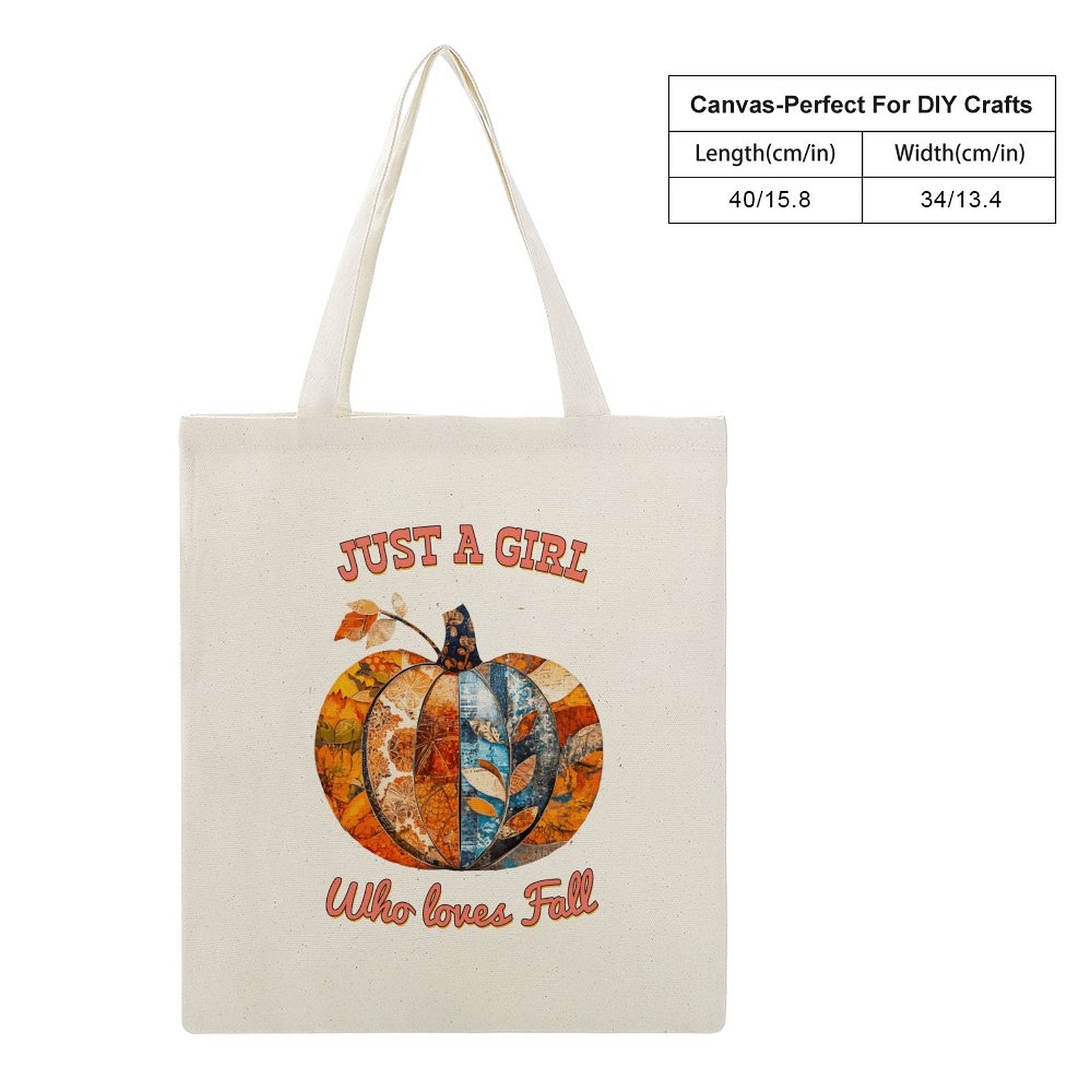 Just a Girl Who Loves Fall Pumpkins Canvas Tote Bag - 13.4