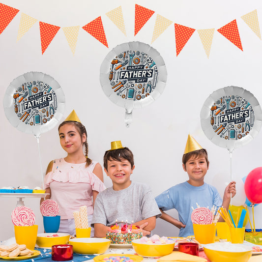 Happy Father's Day with Tools 18-inch Custom Aluminum Foil Balloons - Pack of 3 (Made in USA)