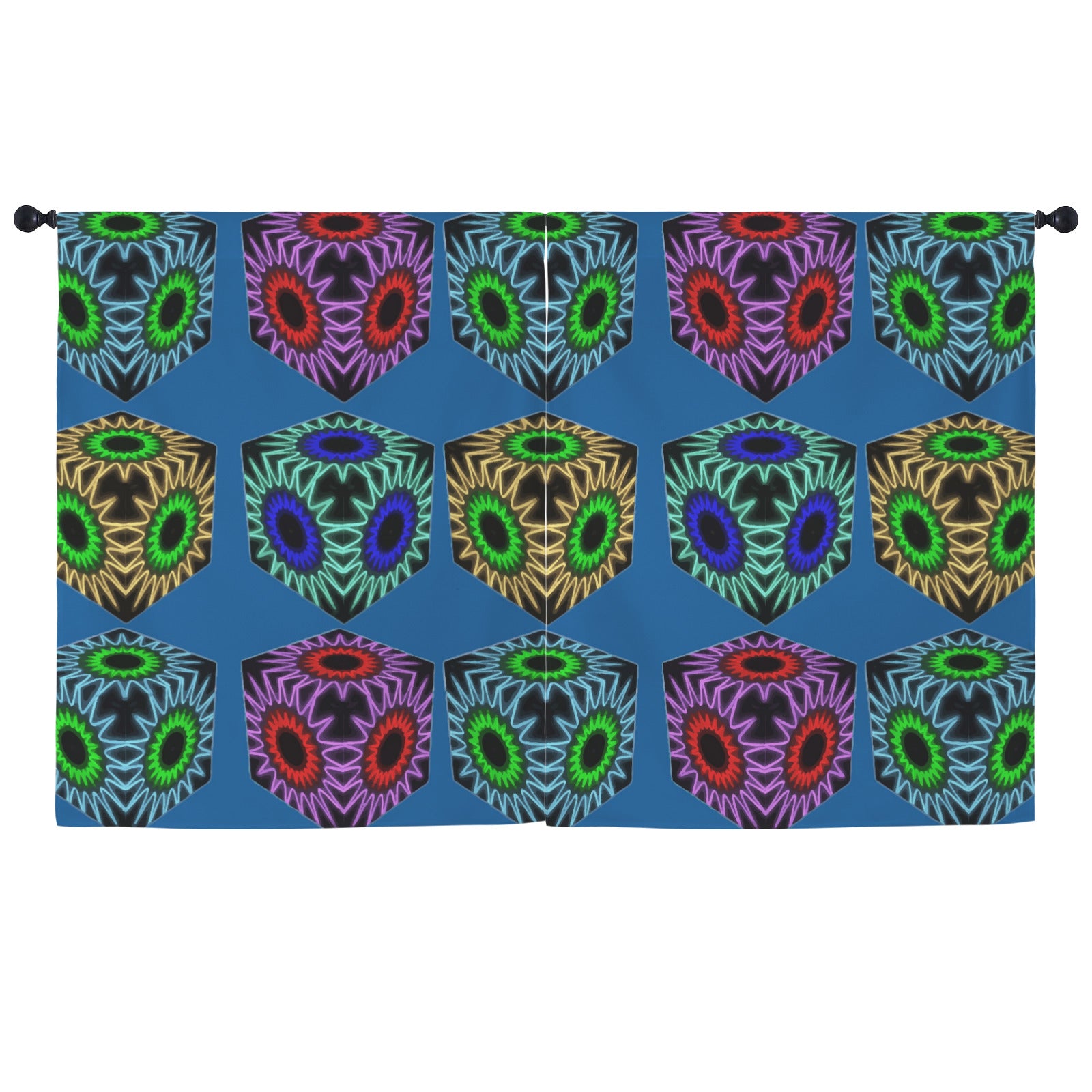 Colorful Cubes Blue Window Curtains - 5 Sizes Available