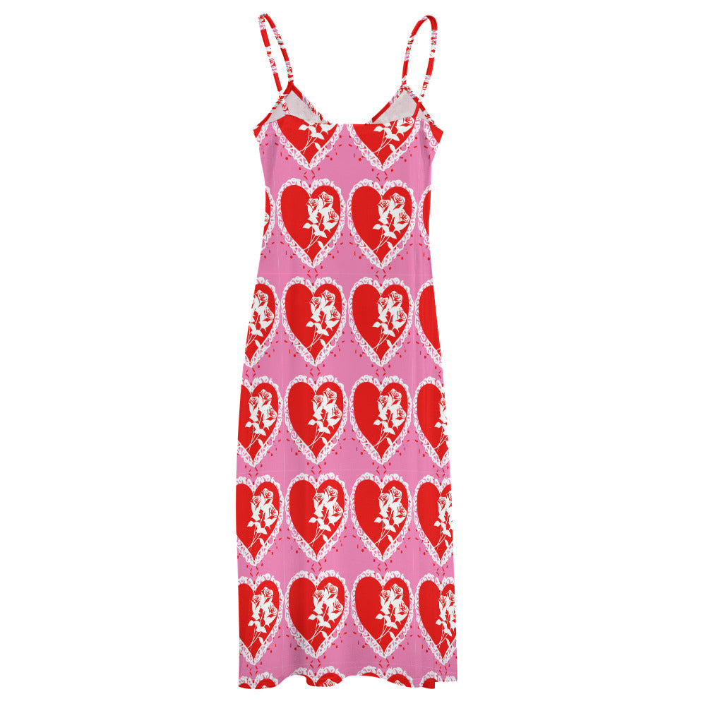 Red Hearts on Pink Summer Maxi Dress up to 5XL