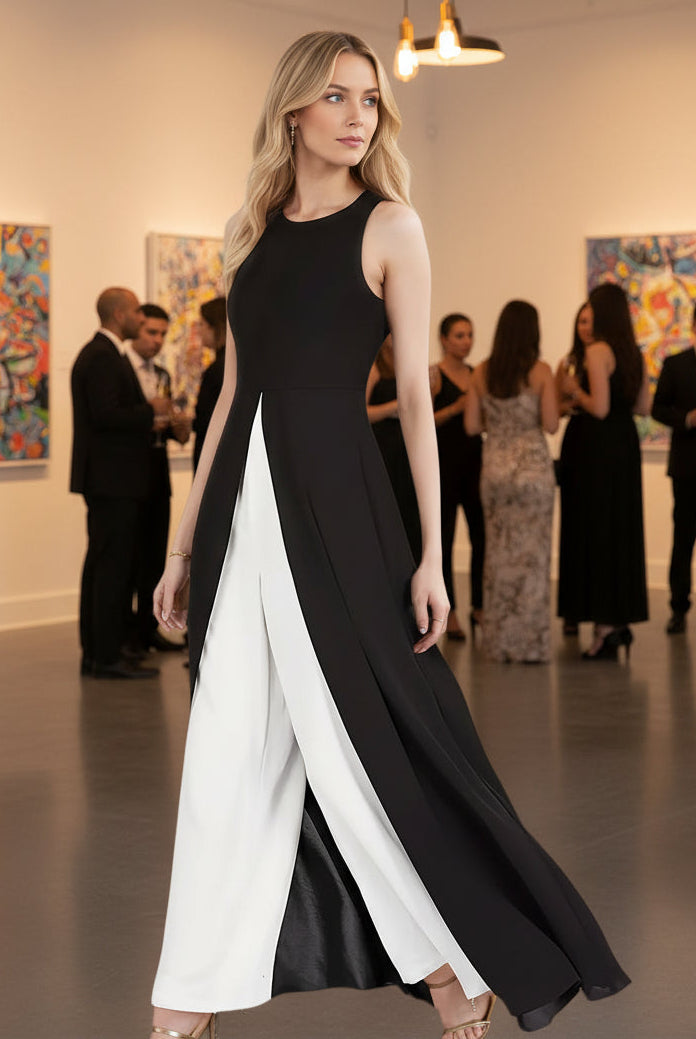 Women's Black And White Elegant Jumpsuit with Zipper Closure