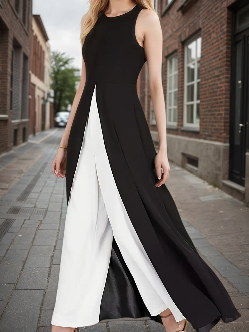 Women's Black And White Elegant Jumpsuit with Zipper Closure