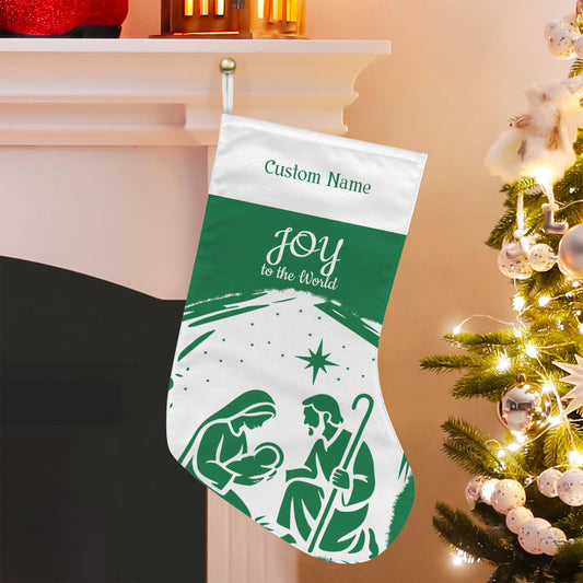 Personalizable Green Joy to the World Christmas Stocking (Made in USA)