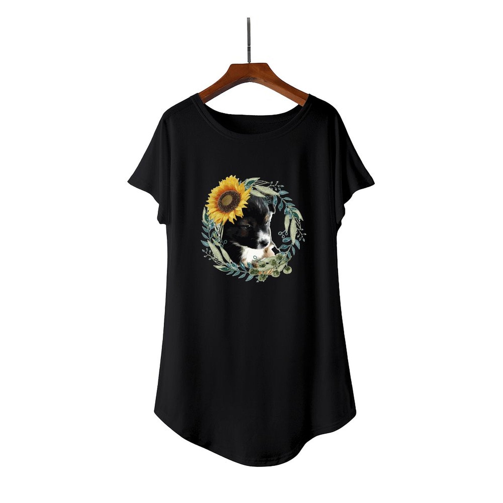 Cute Black Puppy Casual Summer Short T-Shirt Dress (Front printing) Black / S Cute Black Puppy Casual Summer Short T-Shirt Dress (Front printing) Black / S