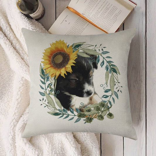 Cute Black Puppy Linen Pillowcase - 18"×18