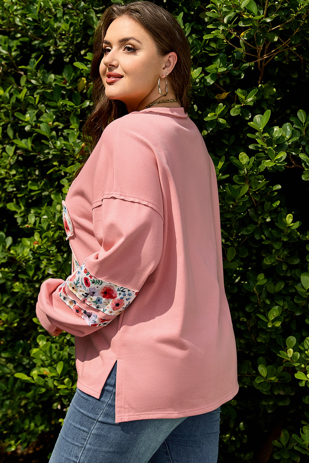 Plus Size Floral Applique Drop Shoulder Sweatshirt