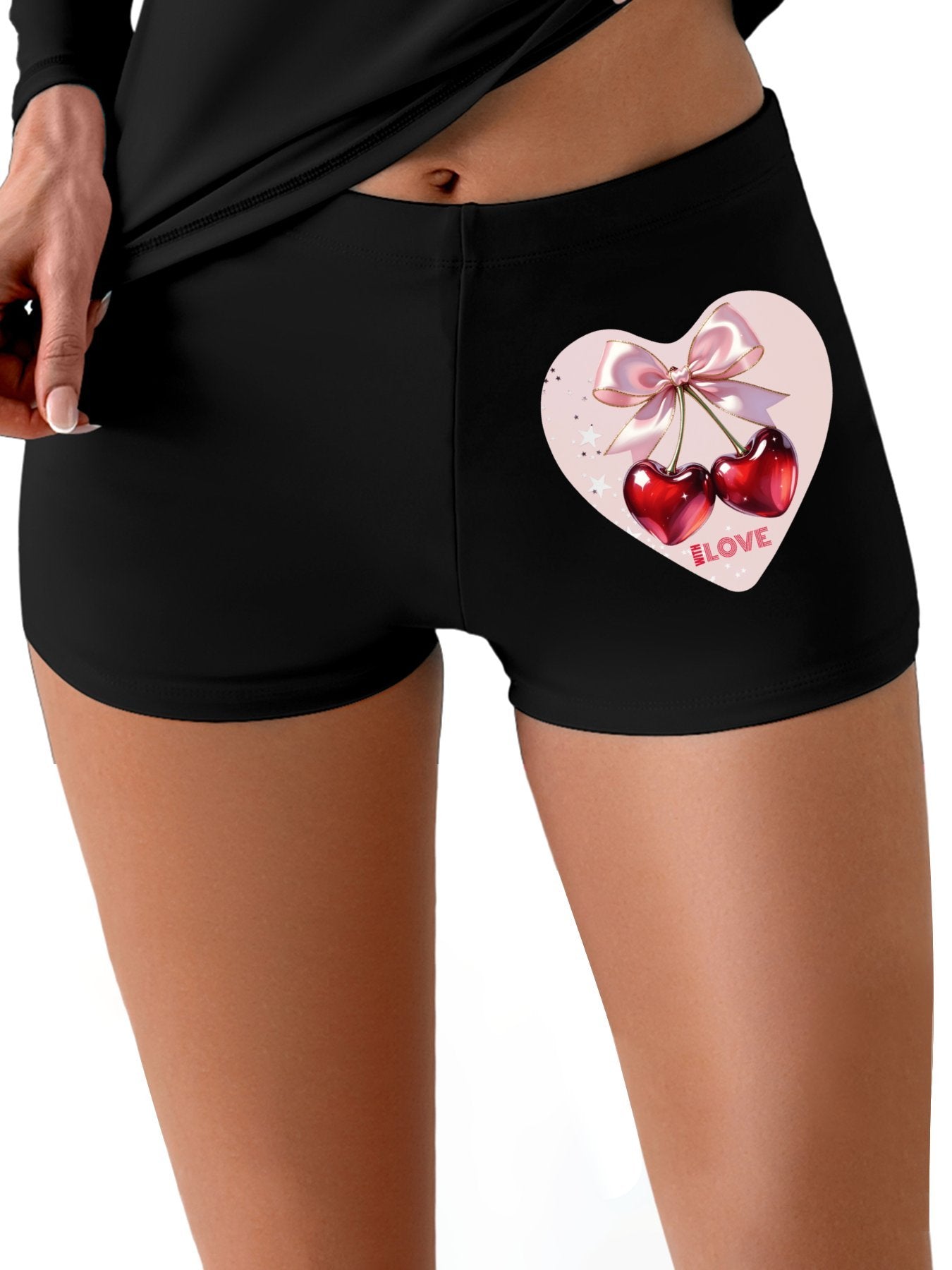 Red Cherries in Pink Heart Boxer Brief Boyshorts for Women (Made in USA)
