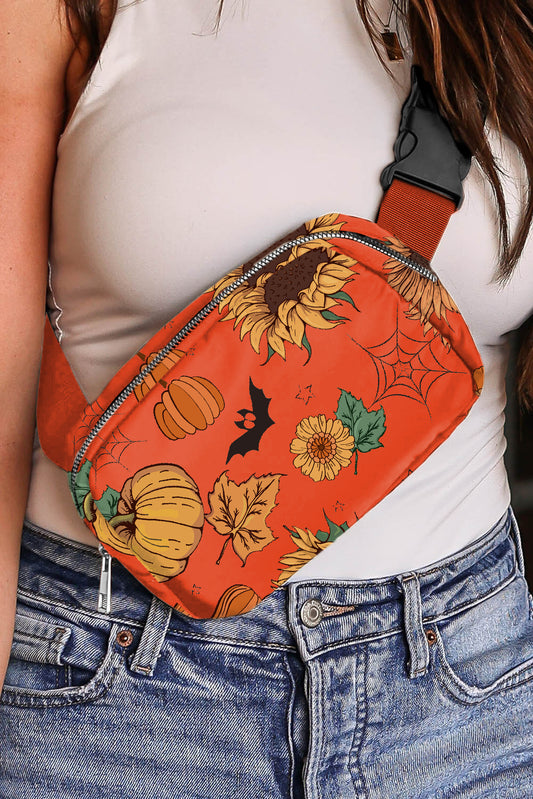 Fall Orange Pumpkin & Sunflowers Crossbody Bag