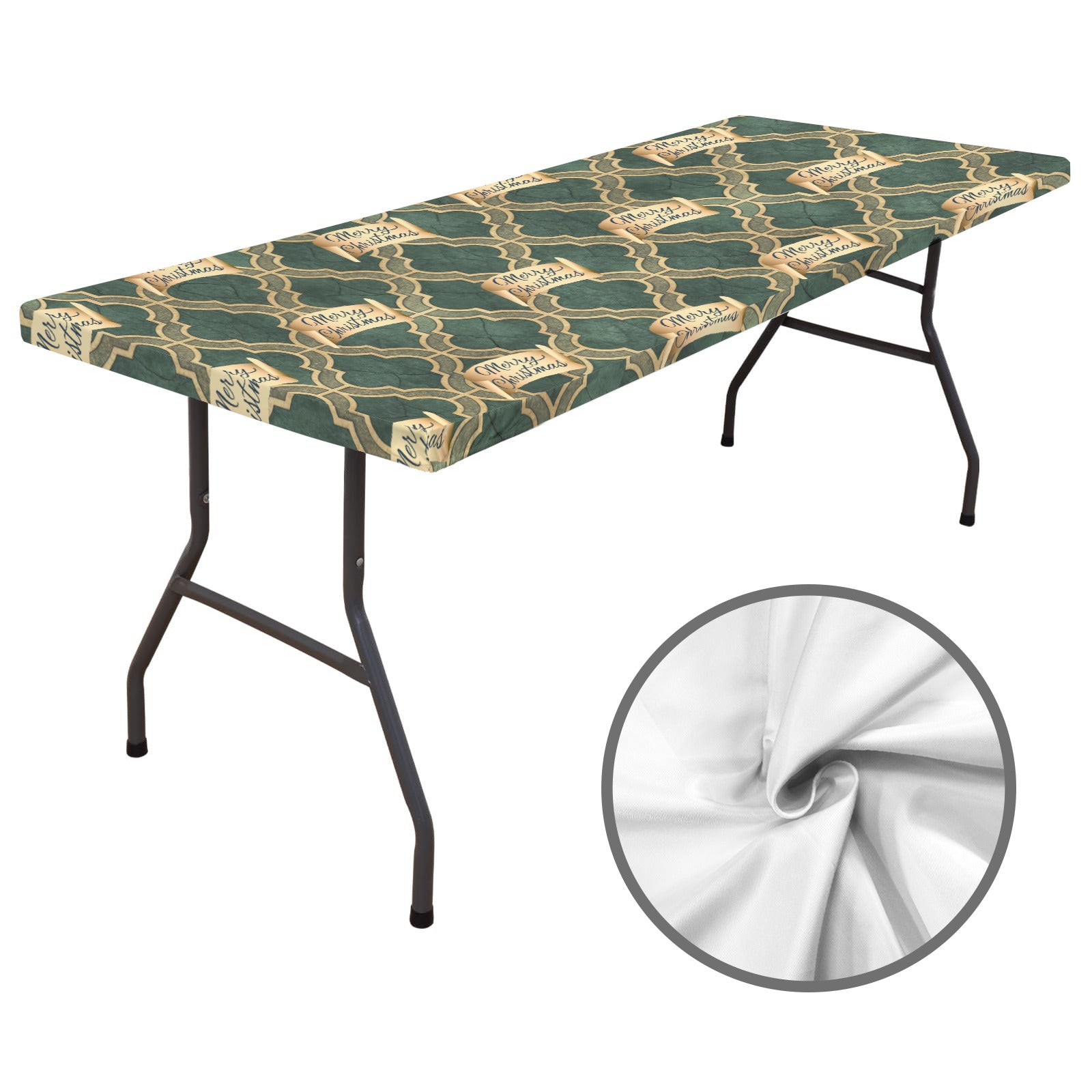 Green Merry Christmas Pattern Custom Elastic Fitted Tablecloth - 72