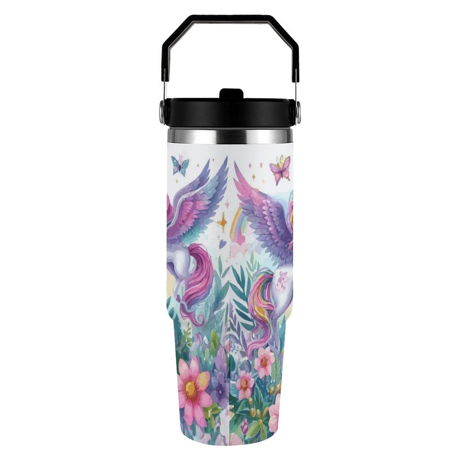 Purple Unicorn and Castle 30 oz Water Bottle