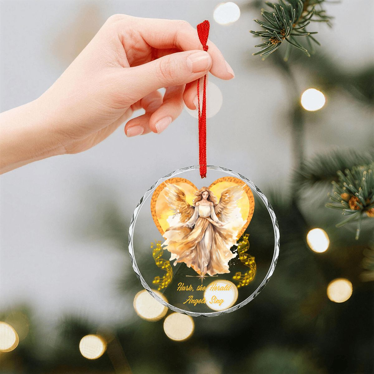 Hark the Herald Angels Sing Round Glass Christmas Ornament