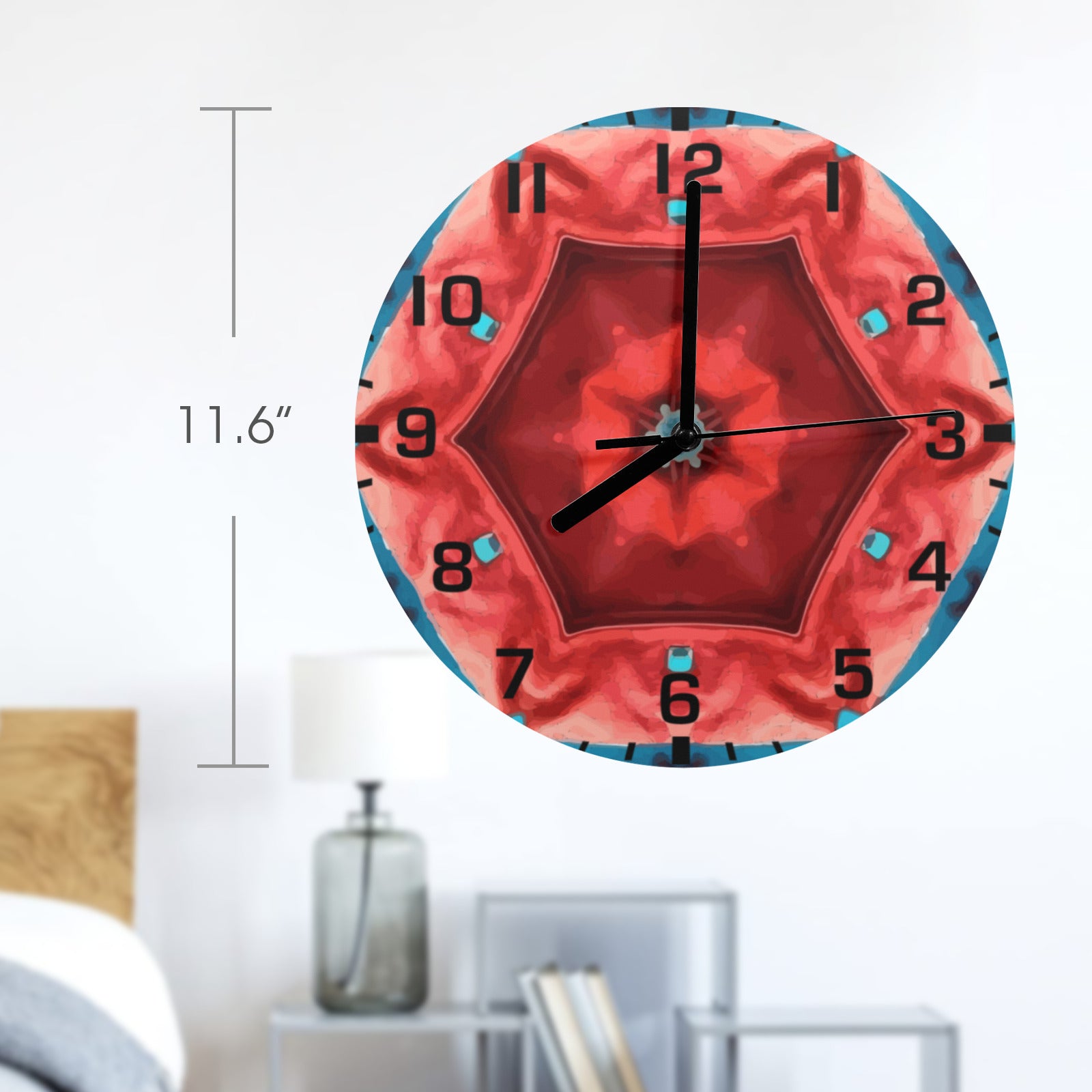 Red Hexagon Printed Wall Clock (Made in USA)