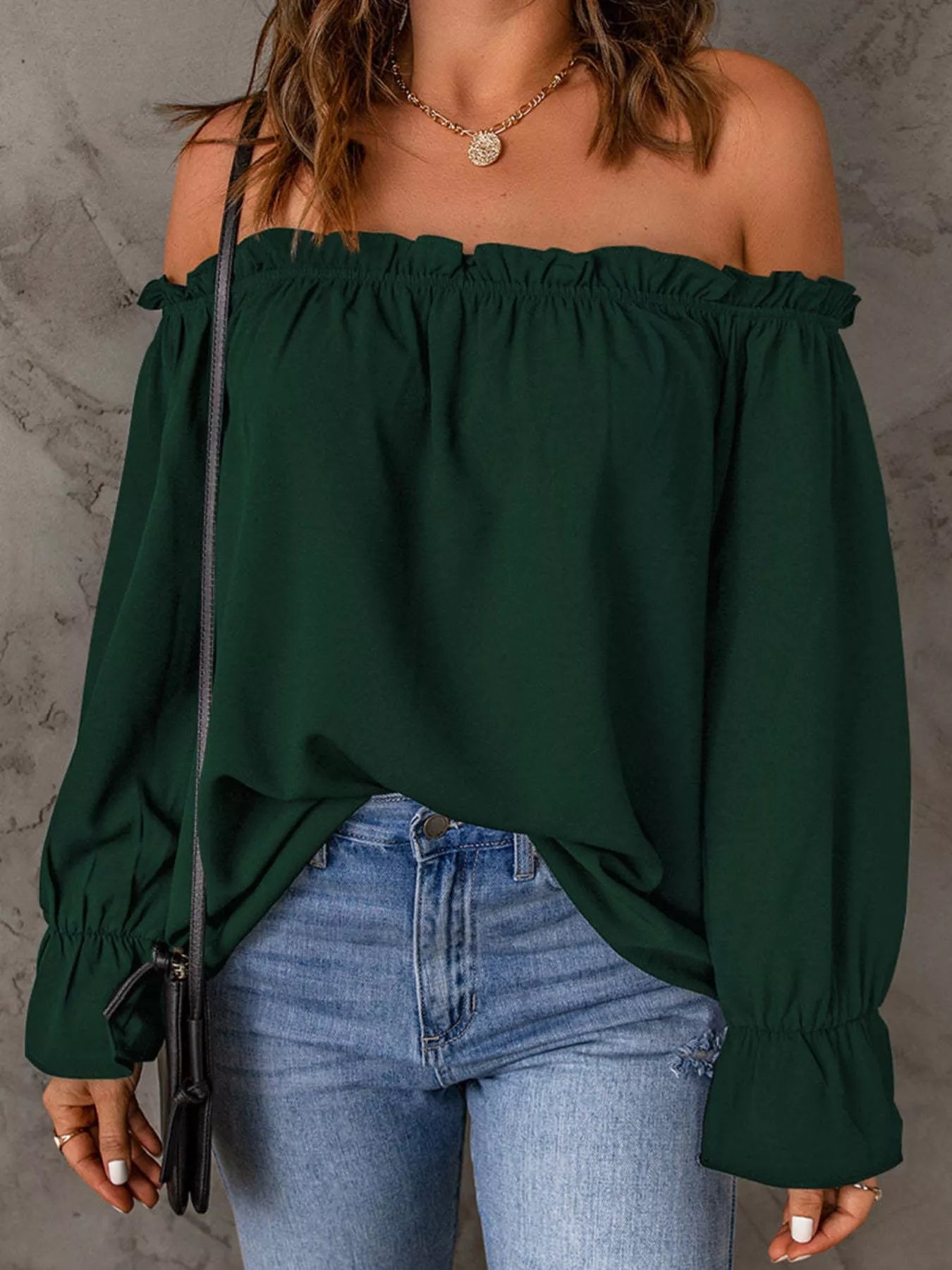 Full Size Off-Shoulder Ruffle Long Sleeve Blouse Plus Size