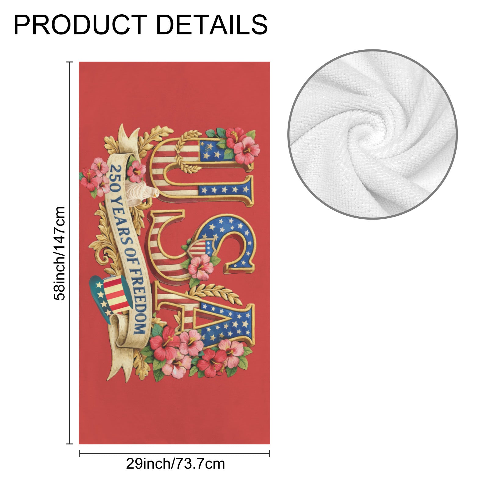 Patriotic USA “250 Years of Freedom” Commemorative Bath Towel – Premium 29