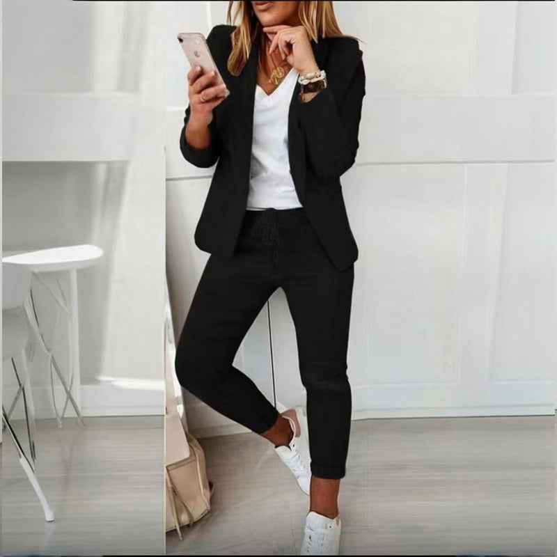 Women's Business Solid Color Long Sleeve 2-piece Pants Set