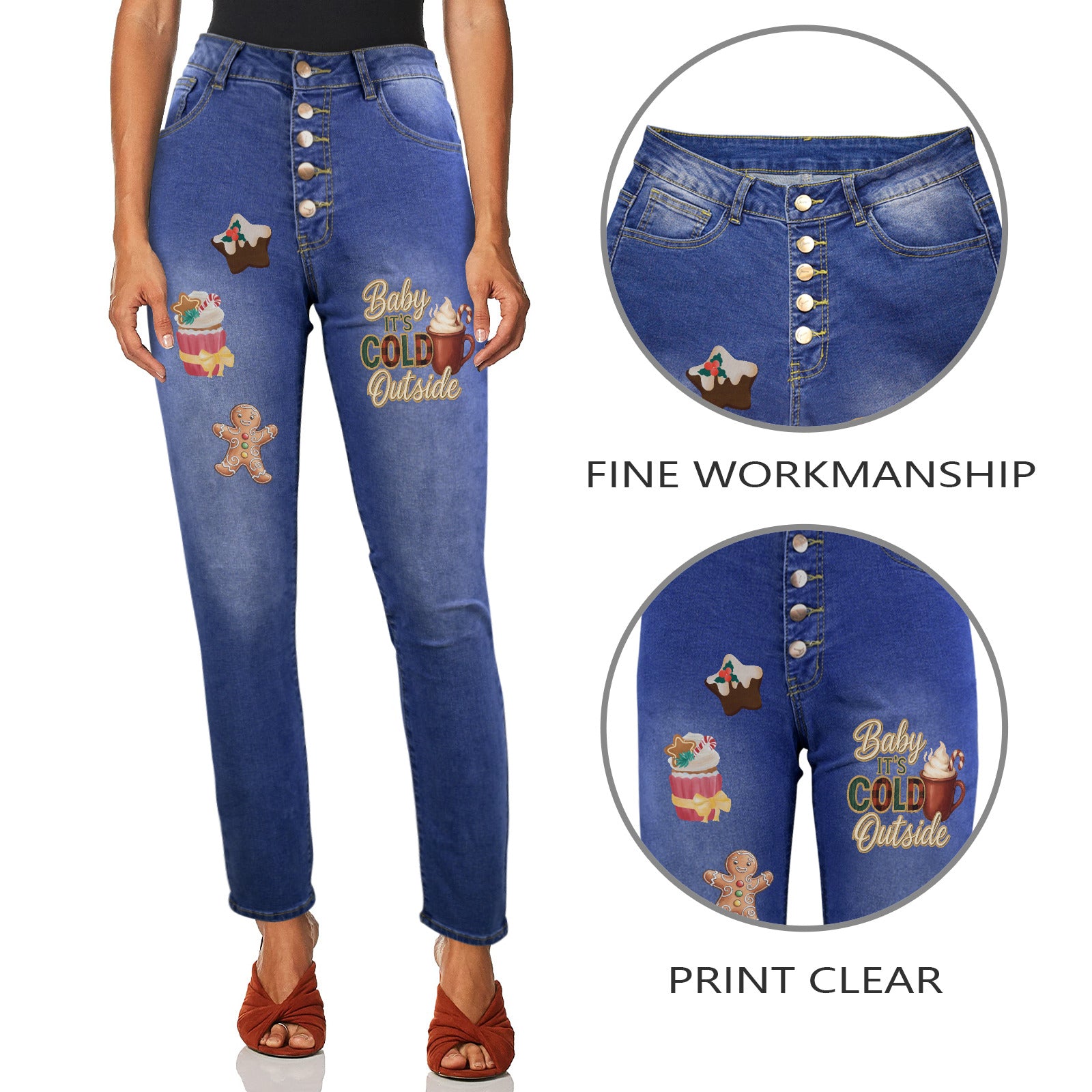 Baby It's Cold Outside Women's Jeans (Front Printing) (Model L75)