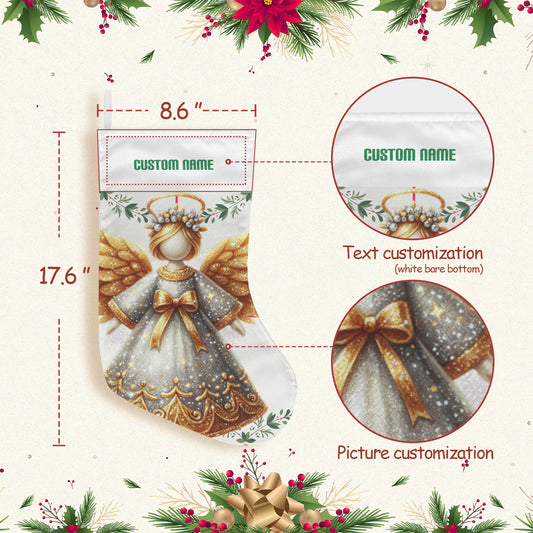 Personalizable Golden Angel Christmas Stocking (Made in USA)