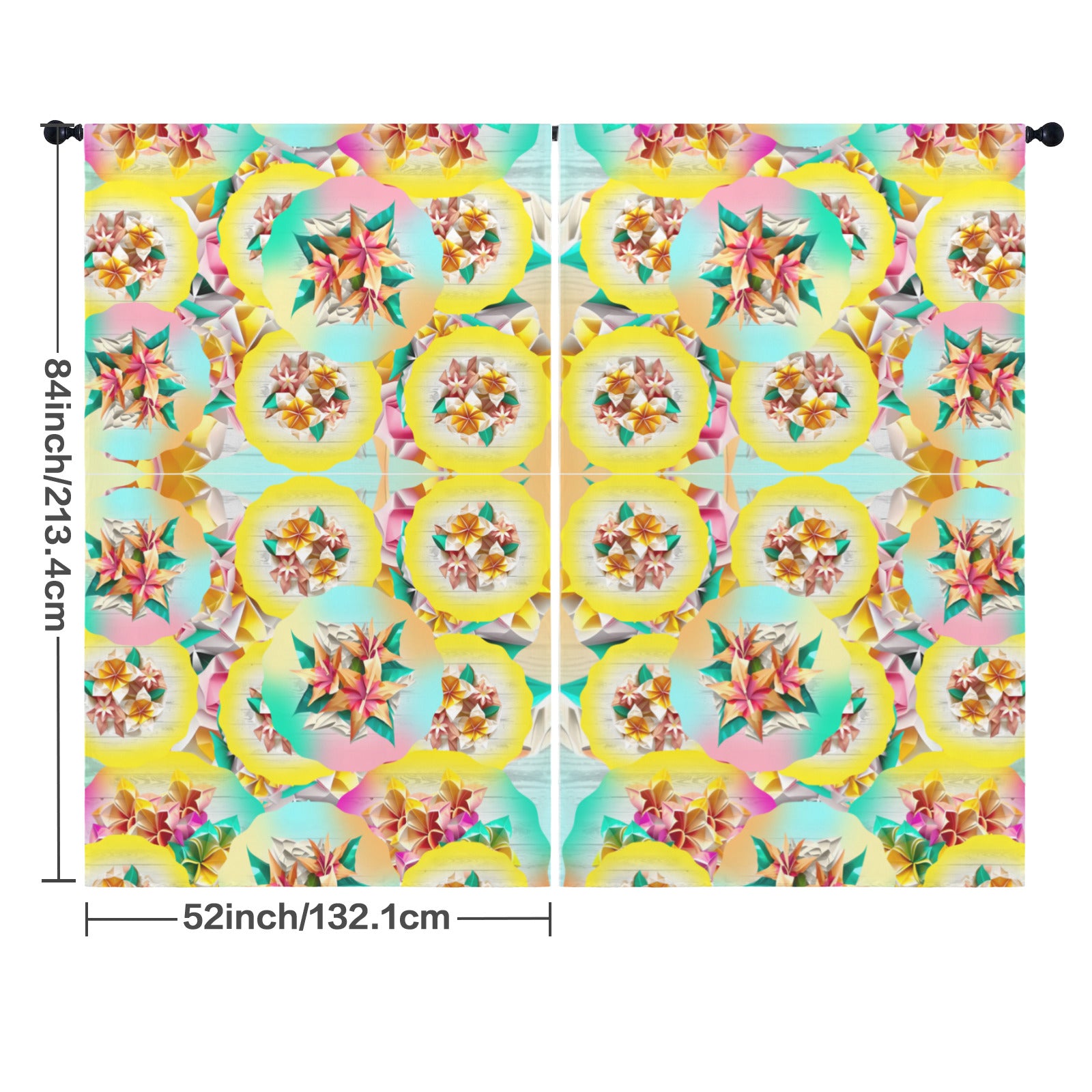 Circle Floral Pastel Pattern Floor-To-Ceiling Curtain 52x84inch | Ships from USA