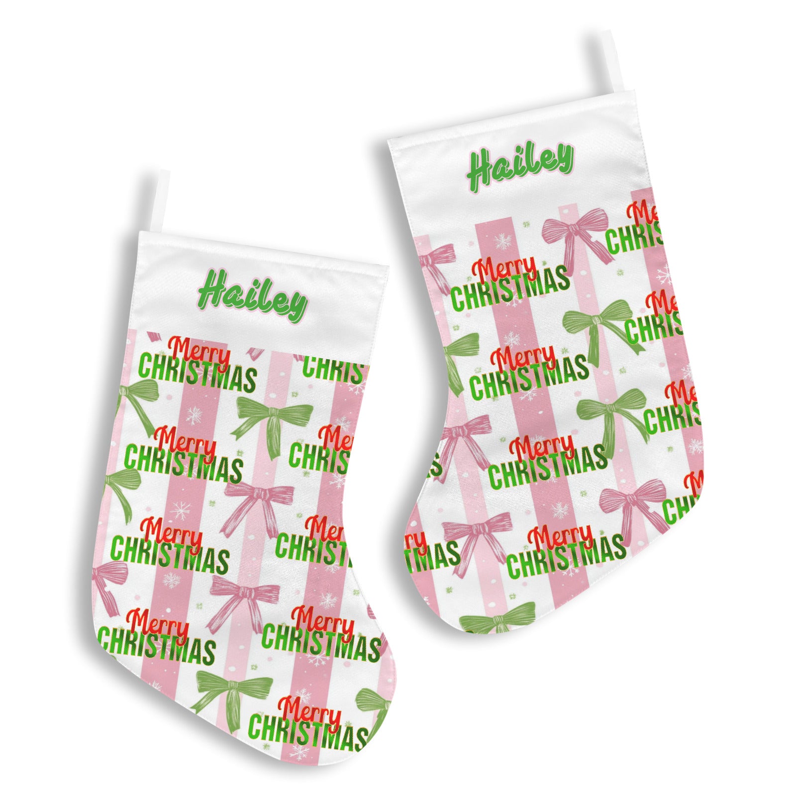 Personalizable Coquette Pink Merry Christmas Stocking (Made in USA)