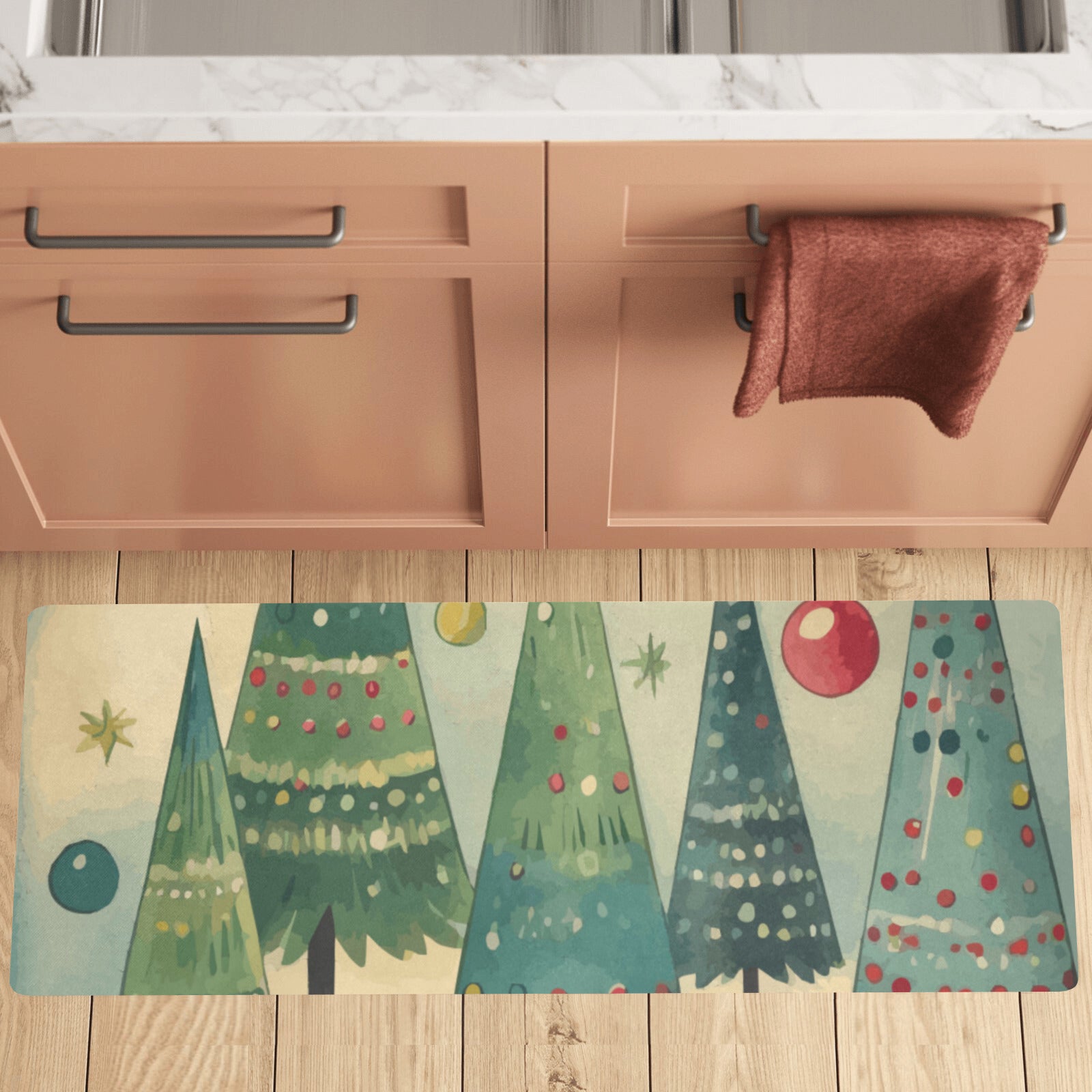 Vintage Christmas Trees Kitchen Mat 48