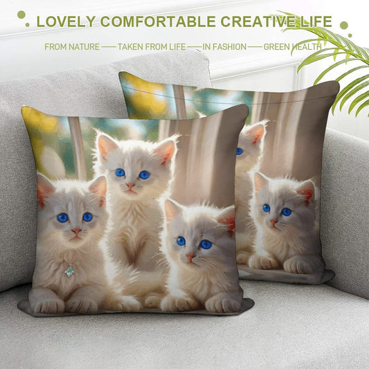 Fluffy White Kittens with Blue Eyes Ultra-Soft Pillowcases - 18"×18"