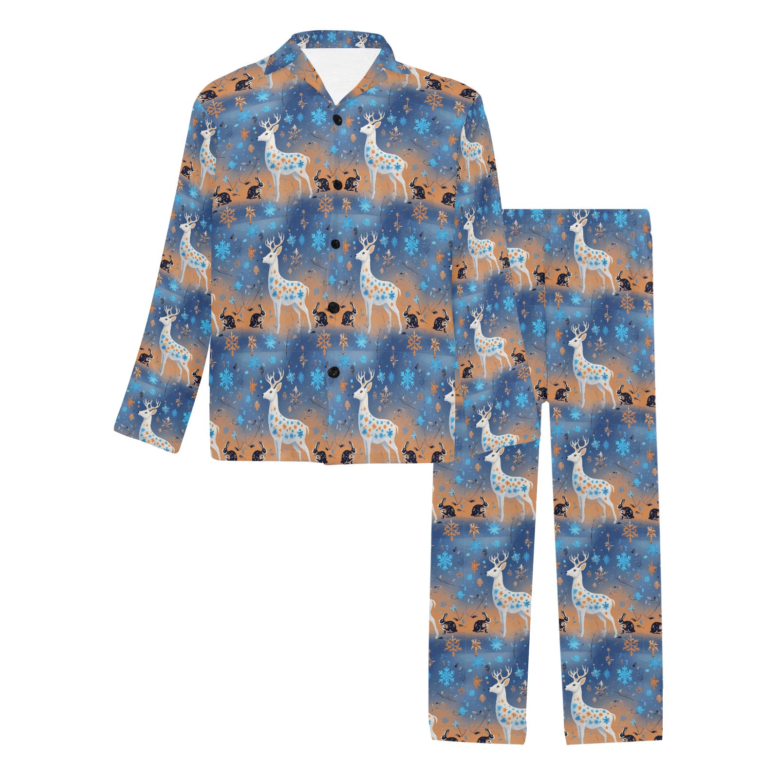 Men's Wintertime Majestic Deer V-neck Long Pajama Set