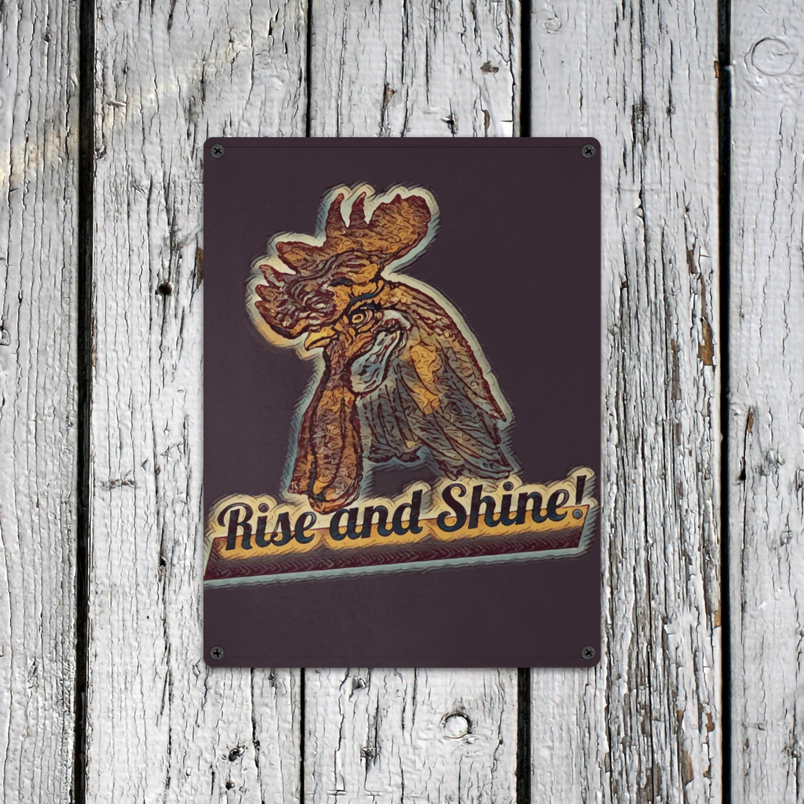 Rise and Shine Rooster Metal Sign - 12