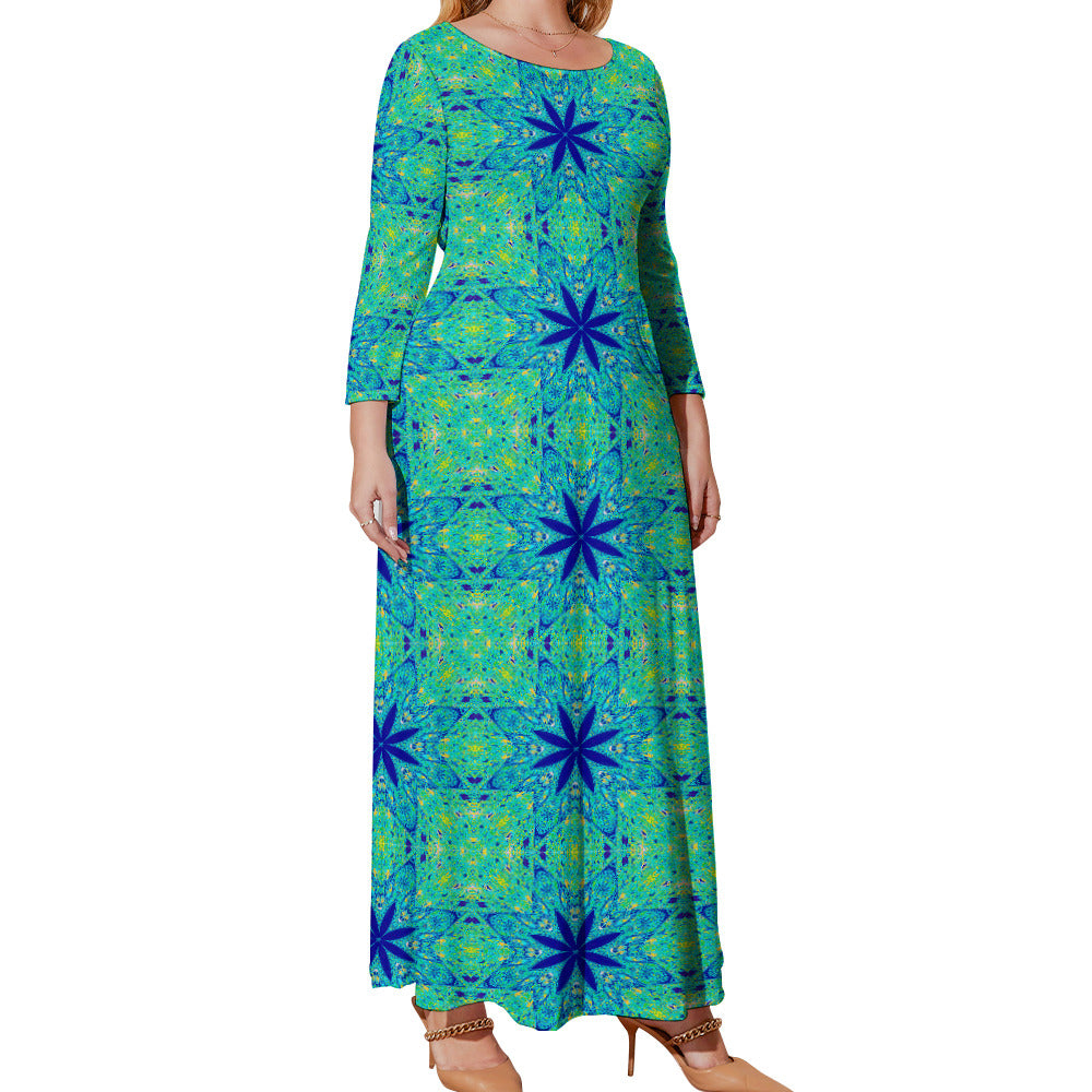 Colorful Patterns Plus Size Loose Long Sleeve Maxi Dress