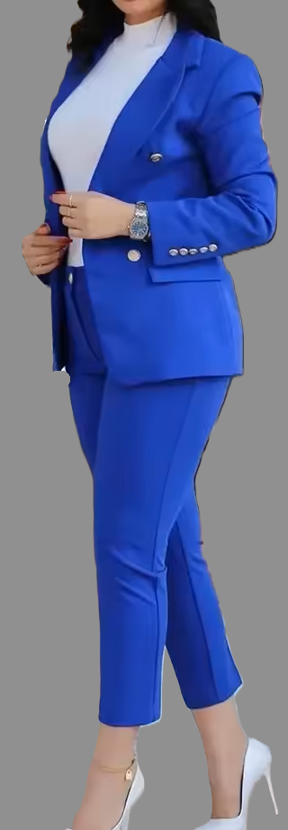 Women’s Quality Blue Slim Fit Double Breasted Jacket and Pants 2-piece Set