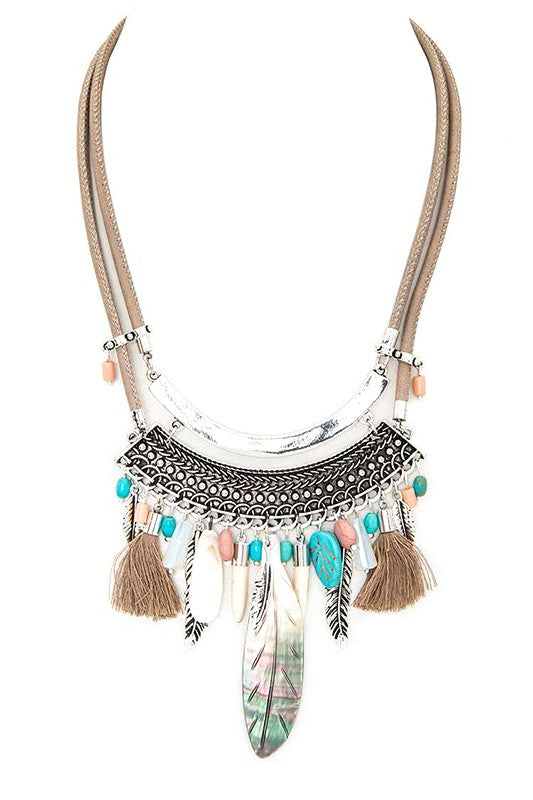 Women's Feather Charm Statement Necklace