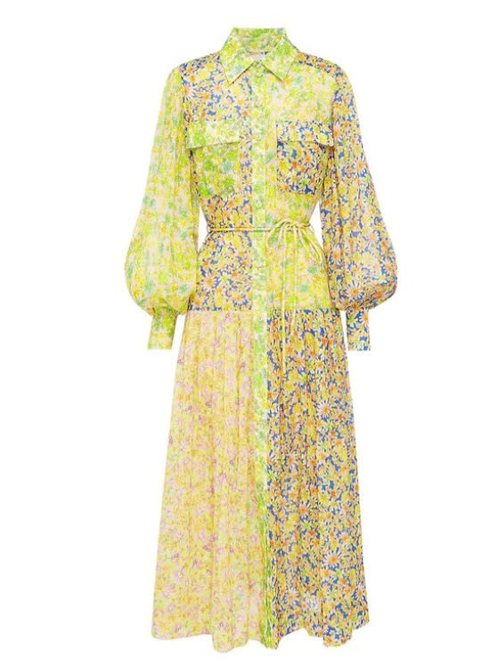 Women's Daisy Patchwork Floral Maxi Dress in Yellow