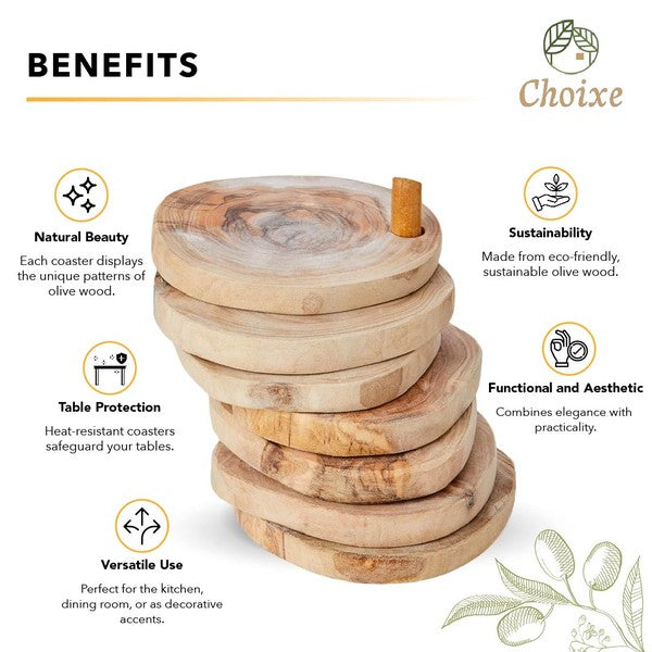 Olive Wood Coaster Set with Holder - 7 Pcs