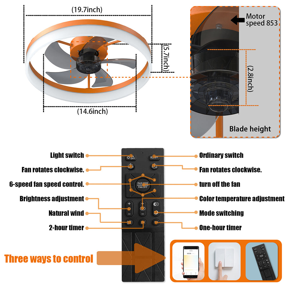 Modern Slim Ceiling Fan with Dimmable LED Lights - Orange_7