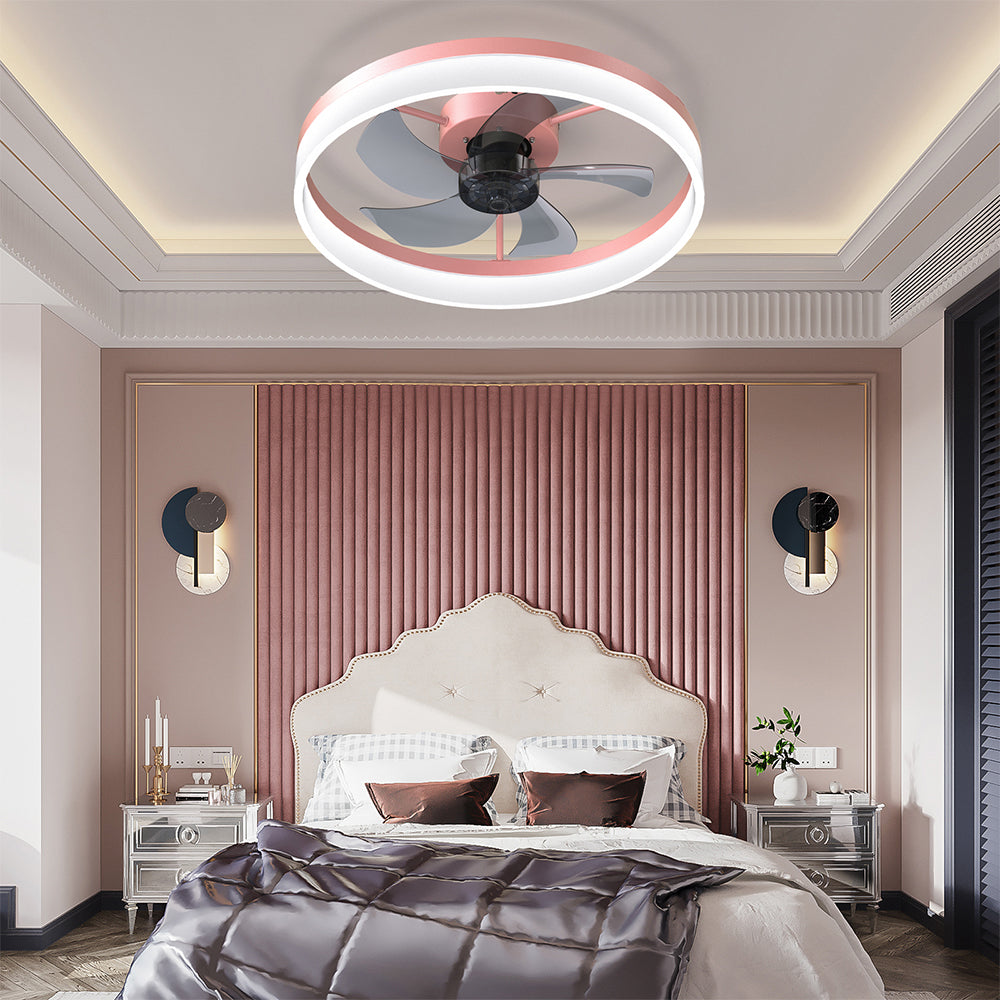 Modern Slim Ceiling Fan with Dimmable LED Lights - Pink_3