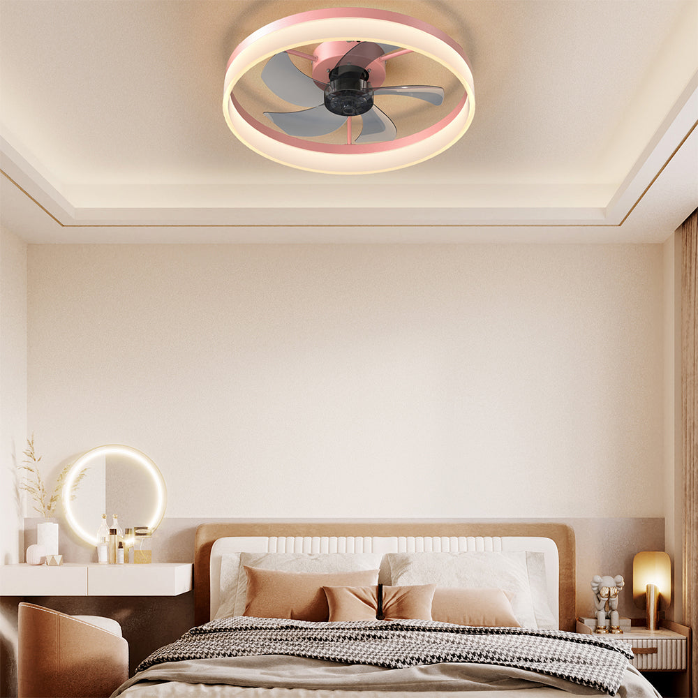 Modern Slim Ceiling Fan with Dimmable LED Lights - Pink_1