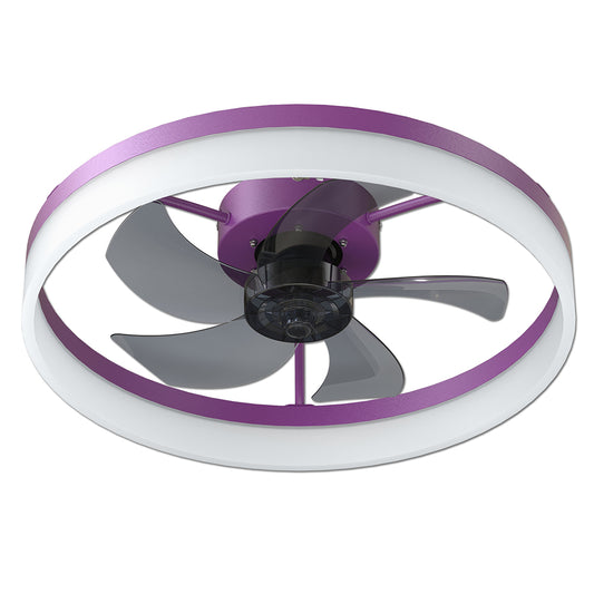 Modern Slim Ceiling Fan with Dimmable LED Lights - Purple_0